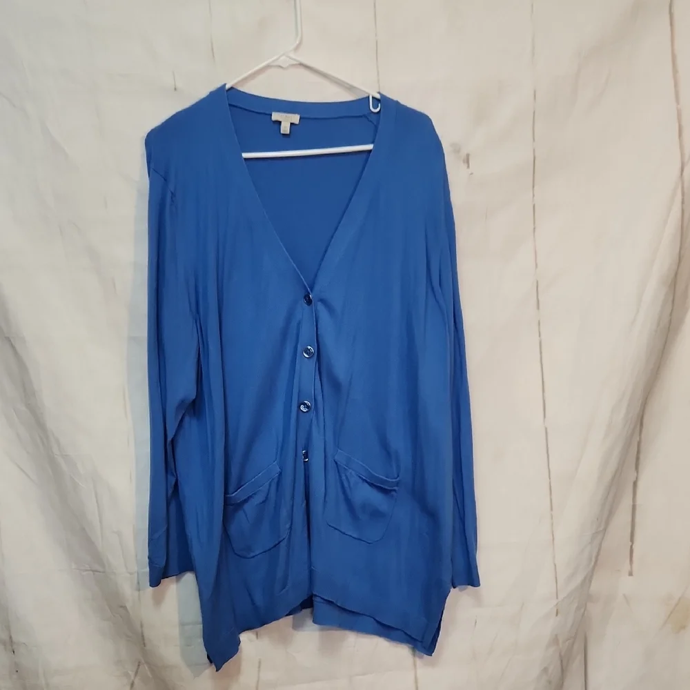 Talbots Woman Cotton Knit Lightweight Blue Button-Up Cardigan